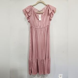 NWT Pink Ruffle Sleeve Midi Dress